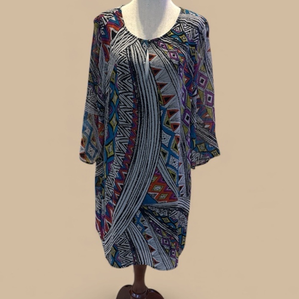 Gibson Latimer Colorful Geometric Long Sleeve Dress